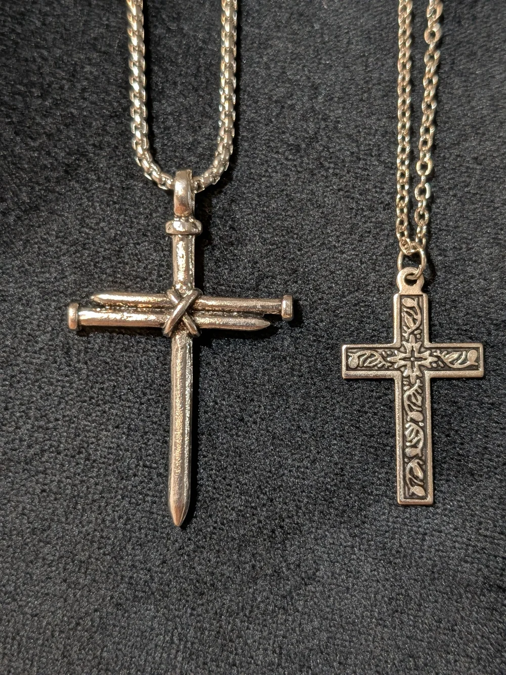Lot of 2 Silver Tone Cross Charm Pendant Chain Necklaces Religious